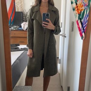 Anthropologie Faux Suede Green Trench Coat xs